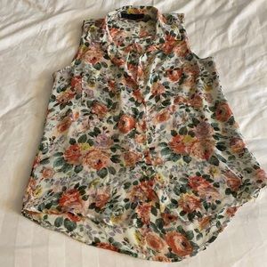 Flowery Tranluscent Sleeveless Top, Size S